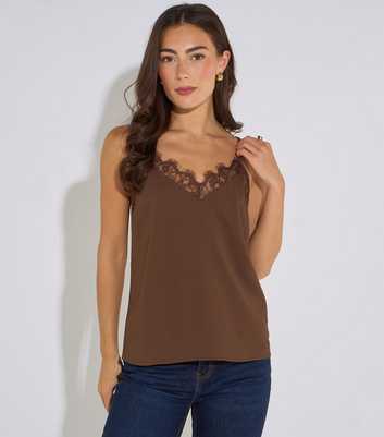 Gini London Dark Brown Lace Trim Cami Top