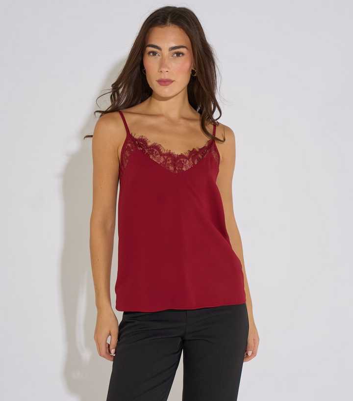 Gini London Bright Red Lace Trim Cami Top