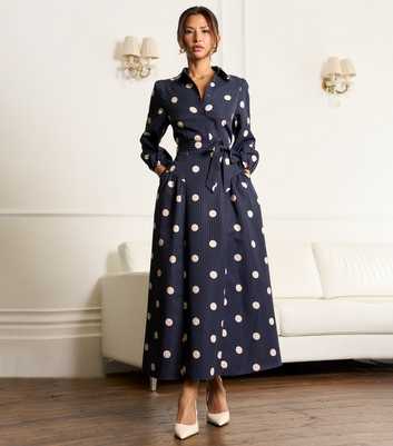 Gini London Navy Polka Dot Long Sleeve Maxi Dress