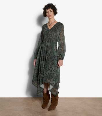 Apricot Dark Khaki Distressed Leopard Print Dress
