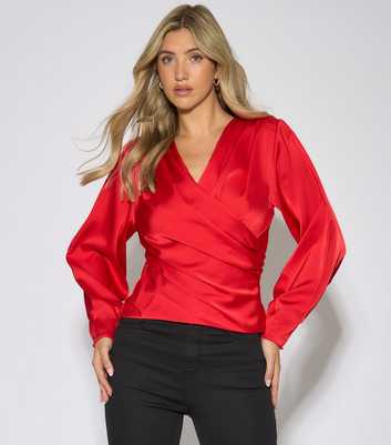 Gini London Red Satin Wrap Blouse