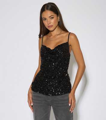 Gini London Black Sequin Cami Vest Top