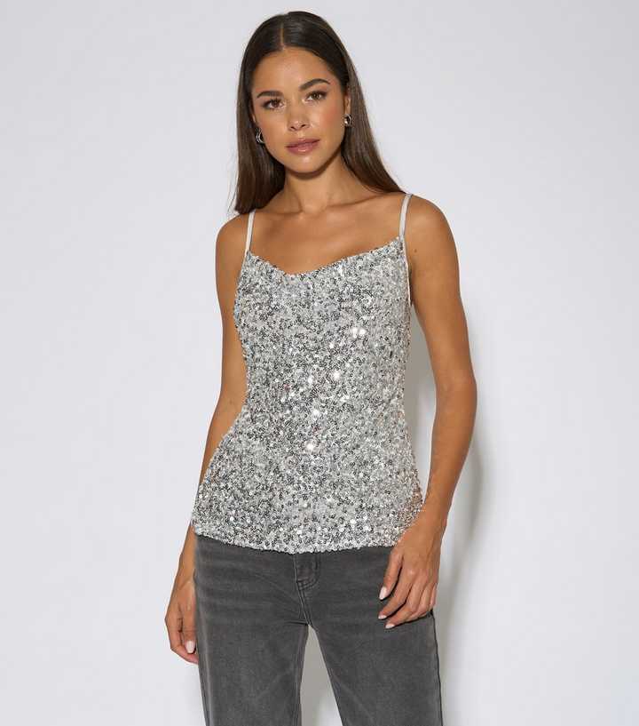 Gini London Silver Sequin Cami Vest Top