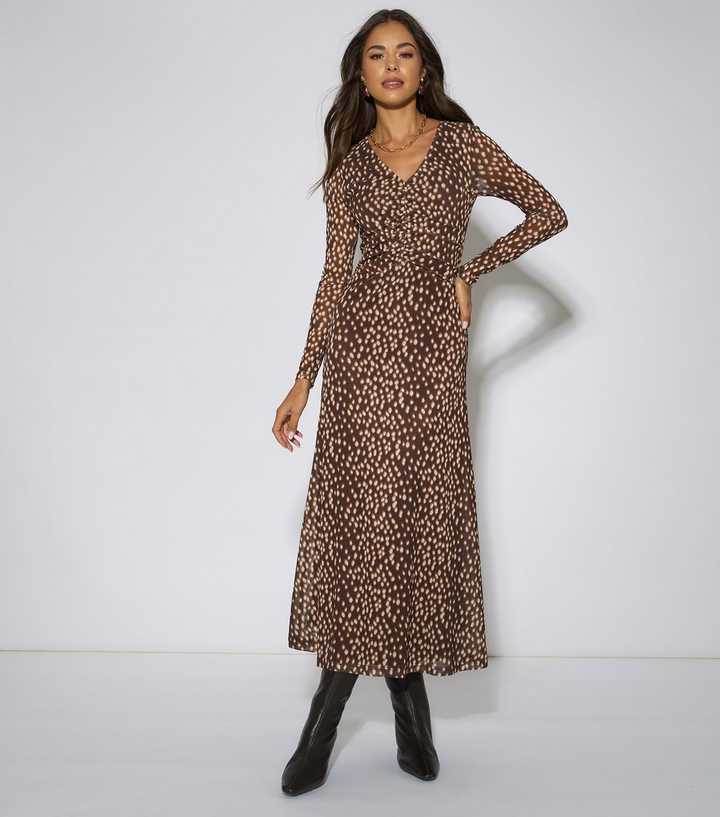 Gini London Brown Abstract Print Ruched Midaxi Dress