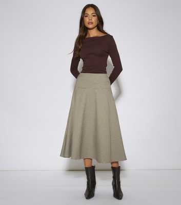 Gini London Light Brown Dog Tooth A-Line Midi Skirt