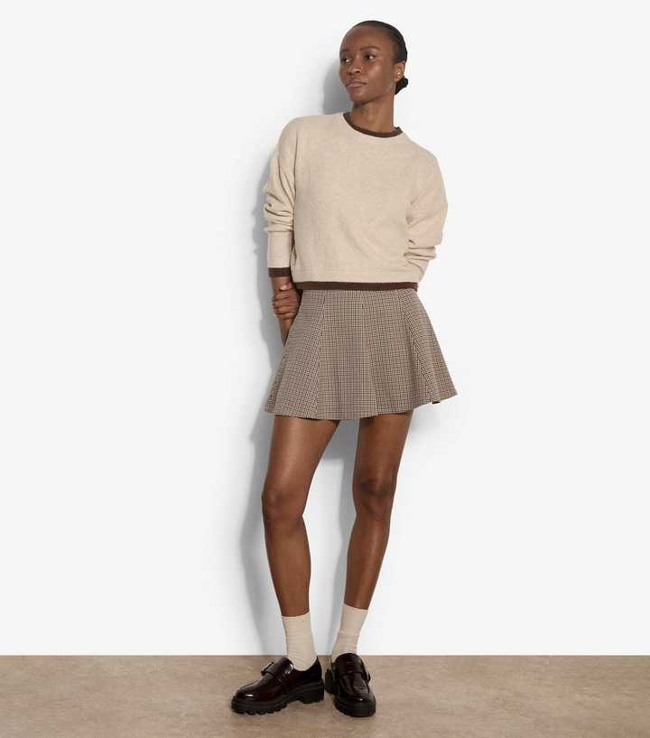 Apricot Stone Check Flared Mini Skirt