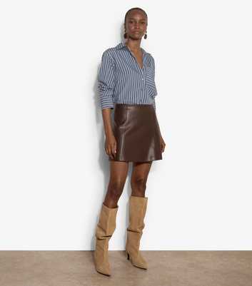 Apricot Dark Brown Faux Leather Mini Skirt