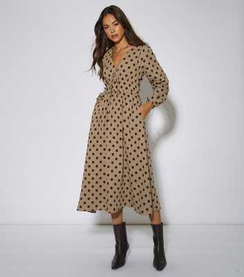 Gini London Oatmeal Spot Print Skater Midi Dress