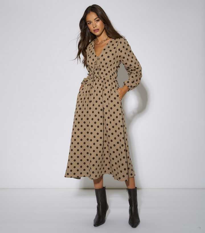 Gini London Oatmeal Spot Print Skater Midi Dress