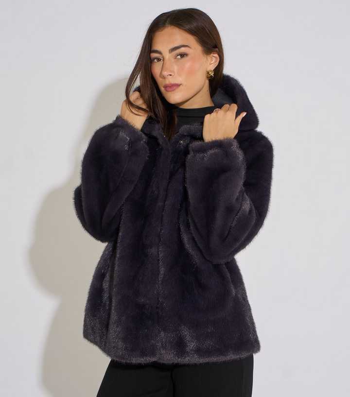 Gini London Dark Grey Faux Fur Hooded Jacket