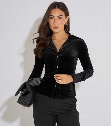 Gini London Black Velour Fitted Shirt