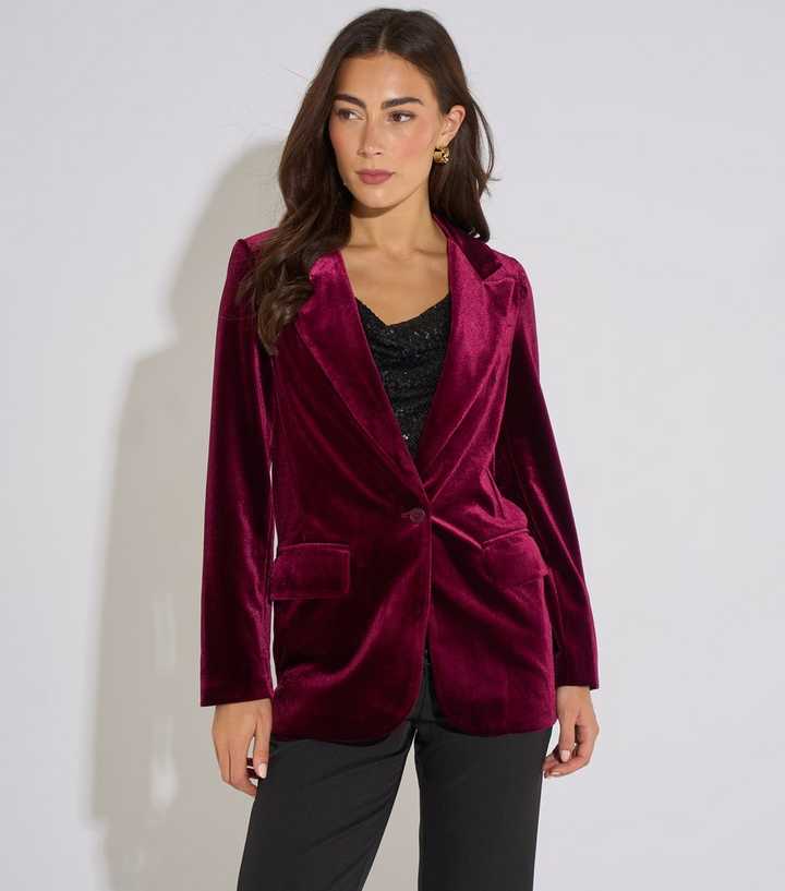 Gini London Dark Red Velour Blazer