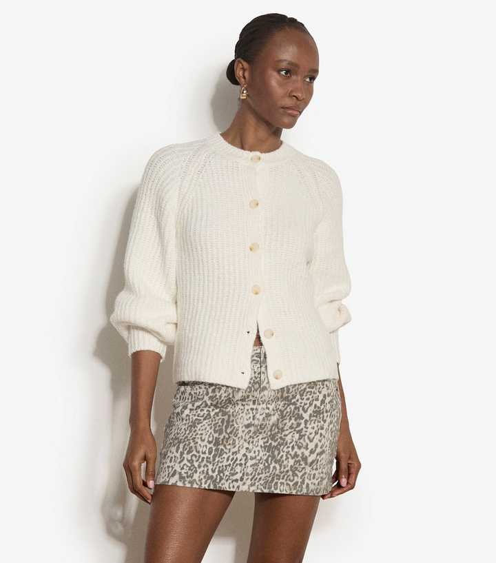 Apricot White Cotton Rich Button Up Knitted Cardigan
