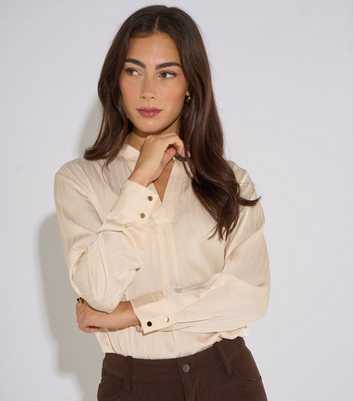 Gini London Oatmeal Stripe V Neck Blouse