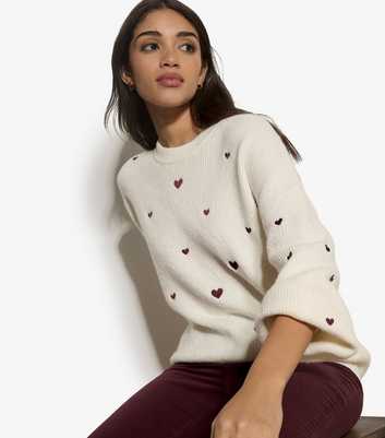 Apricot Cream Knitted Embroidered Heart Oversized Jumper