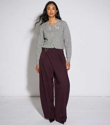 Gini London Dark Purple Buckle Pleat Tapered Trousers
