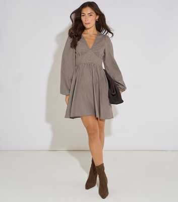 Gini London Brown Check Long Sleeve Mini Dress