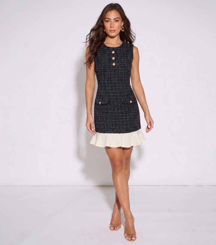 Gini London Black Boucle Ruffle Mini Dress