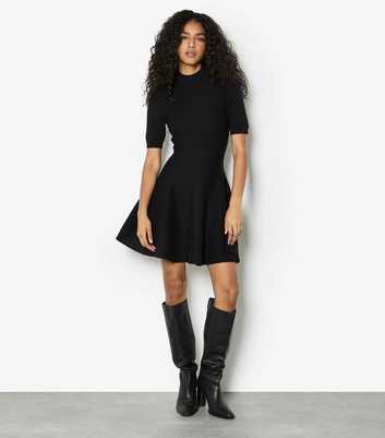 Apricot Black Knitted Short Sleeve Skater Mini Dress