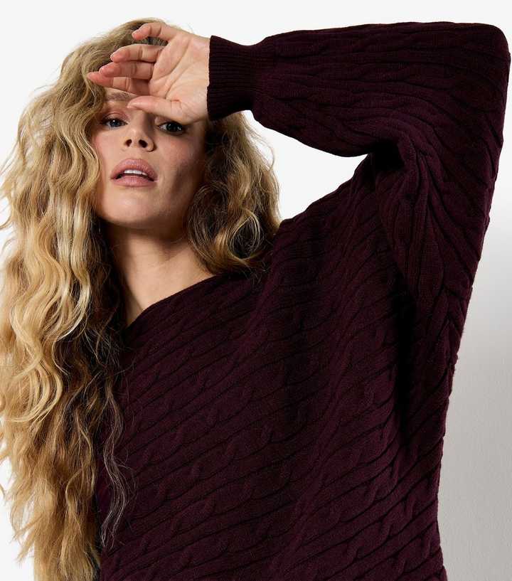 Apricot Dark Burgundy Aran Knit Jumper