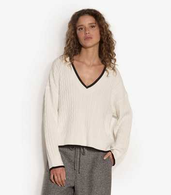 Apricot White Cable Knit V-Neck Oversized Jumper