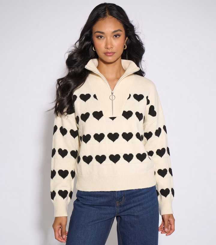 Gini London Cream Heart Pattern Knitted Jumper
