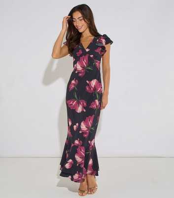Gini London BlackFloral Ruffled Maxi Dress
