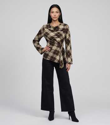 Gini London Light Khaki Checked Cowl Neck Blouse