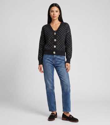 Gini London Black Polka Dot Print Button Up Cardigan