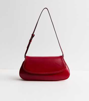 Dark Red Faux Leather Flap Shoulder Bag