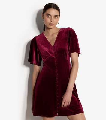 Apricot Bright Red V-Neck Front Button Mini Dress
