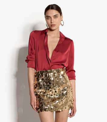 Apricot Gold Sequin Embellished Pencil Mini Skirt