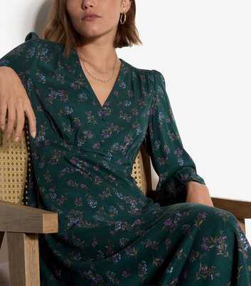 Apricot Green Floral Print Midi Dress
