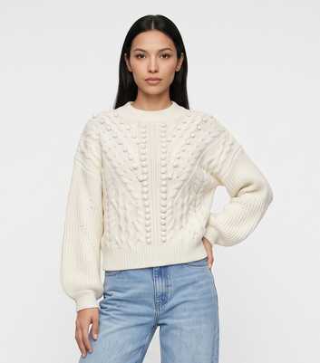 Gini London Cream Textured Knit Oversize Jumper