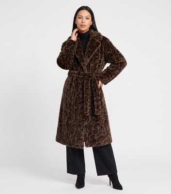 Gini London Brown Leopard Print Faux Fur Coat