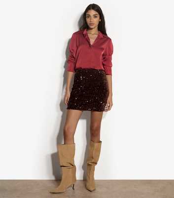 Apricot Dark Brown Sequin Bodycon Mini Skirt
