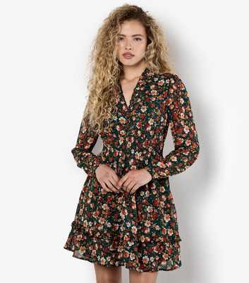 Apricot Floral Printed Ruffle Tier Mini Dress