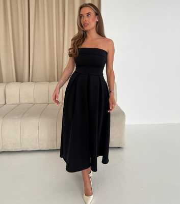 Girl In Mind Black Bandeau Pleated Skirt Midi Dress