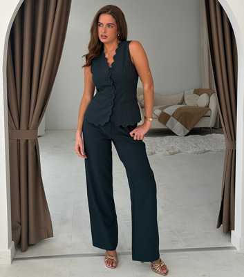 Girl In Mind Dark Green Front Pleat Tailored Wide Leg Trousers