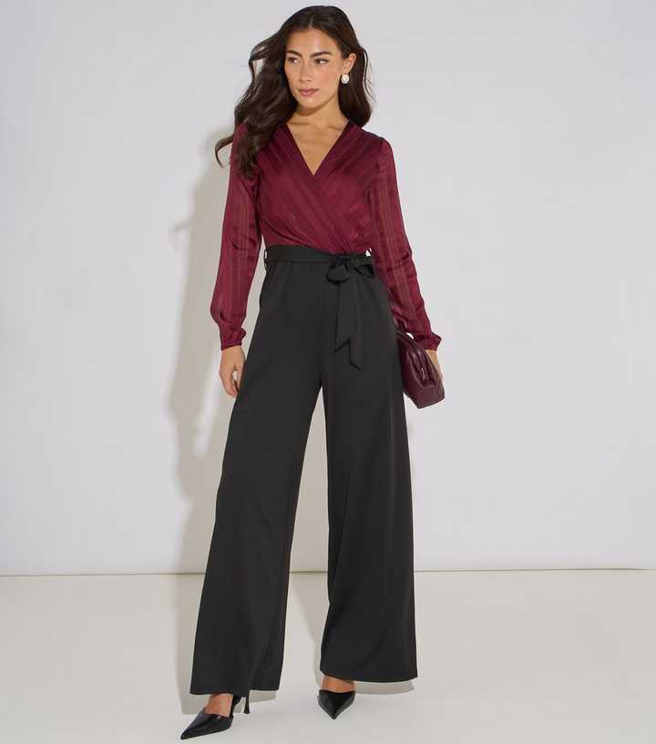 Gini London Dark Red Striped Wrap Top Jumpsuit