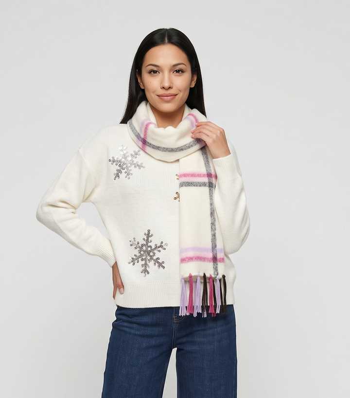 Gini London Multicolour Tassel Fringe Checked Scarf