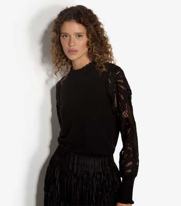 Apricot Black Lace & Mesh Sleeve Jumper