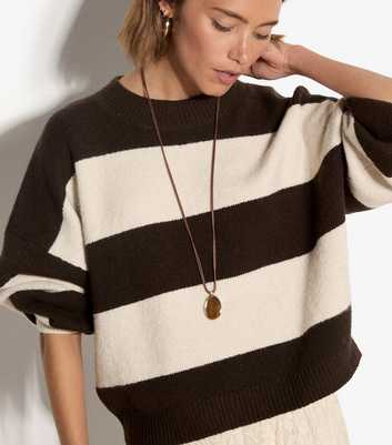 Apricot Brown Striped Oversized Jumper
