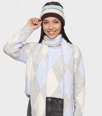 Gini London Dark Brown Striped Knit Beanie Hat