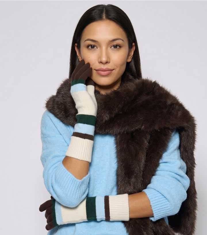 Gini London Dark Brown Striped Longline Gloves