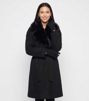 Gini London Black Cable Knit Gloves with Gold Tone Button Embellishment