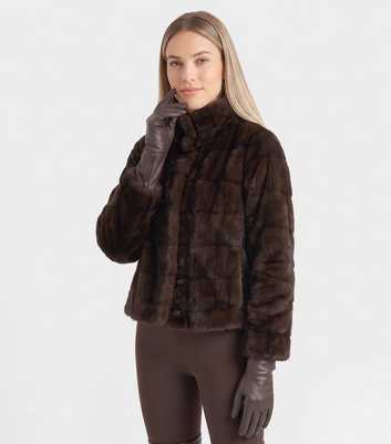 Gini London Dark Brown Faux Leather Side Zip Gloves