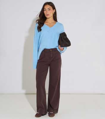 Gini London Dark Brown Pleat Detail Wide Leg Jeans