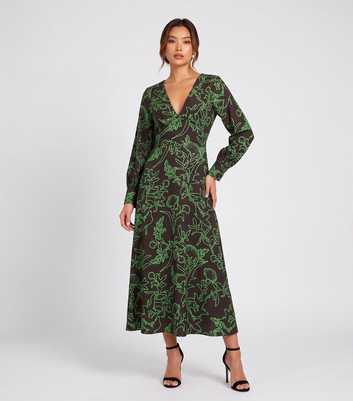 Gini London Green V-Neck Long Sleeve Midi Dress