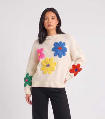 Gini London Cream Floral Oversized Jumper